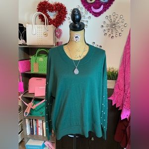 Michael Kors NWT green sweater with faux Diamond 💎 sleeves size large